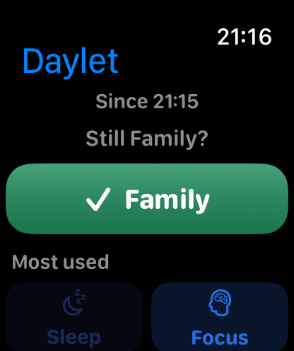 Daylet Apple Watch quick logging screen